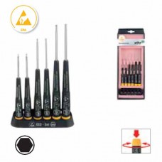 Wiha Precision ESD Hex Screwdriver Set - Dissipative Handle, ESD-Safe - 6 pcs - 32278